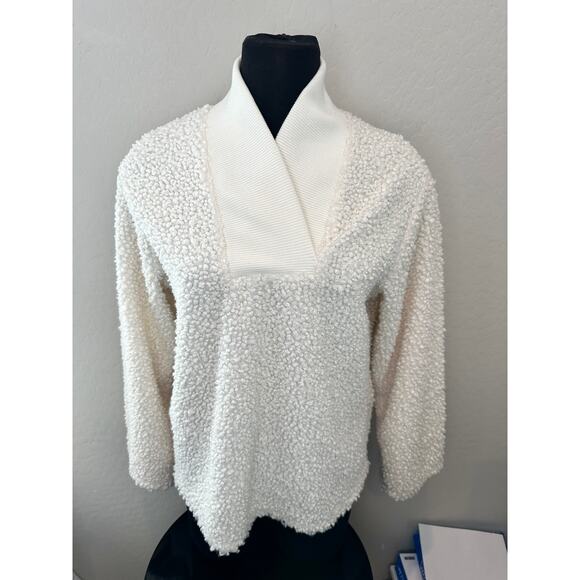 ZARA TRAFALUC | Ivory White Fuzzy Teddy Fleece Contemporary Pullover | Small - Picture 2 of 5